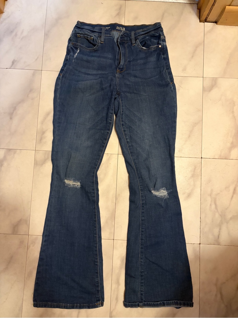 a.n.a Indigo Flare Jeans with Knee Rips